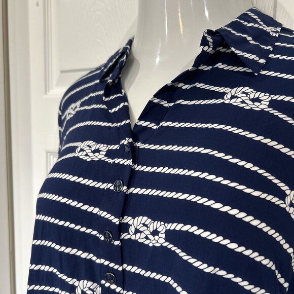 Talbots Nautical Sailor Knot Blue Tunic Blouse Top Womens XL Petite - Picture 4 of 13